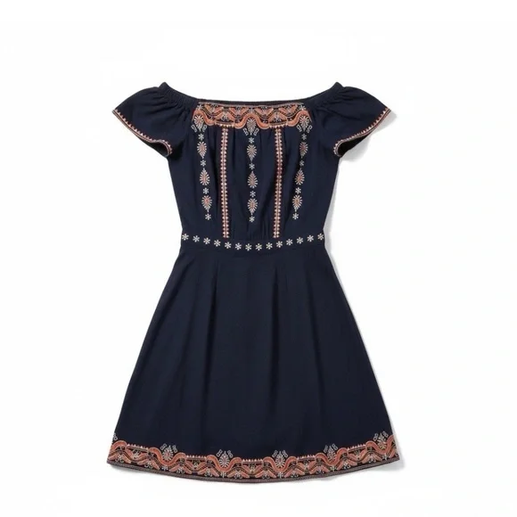 TORY BURCH “Nell” off-the-shoulder Embroidered Mini Dress Size: large - Picture 2 of 8